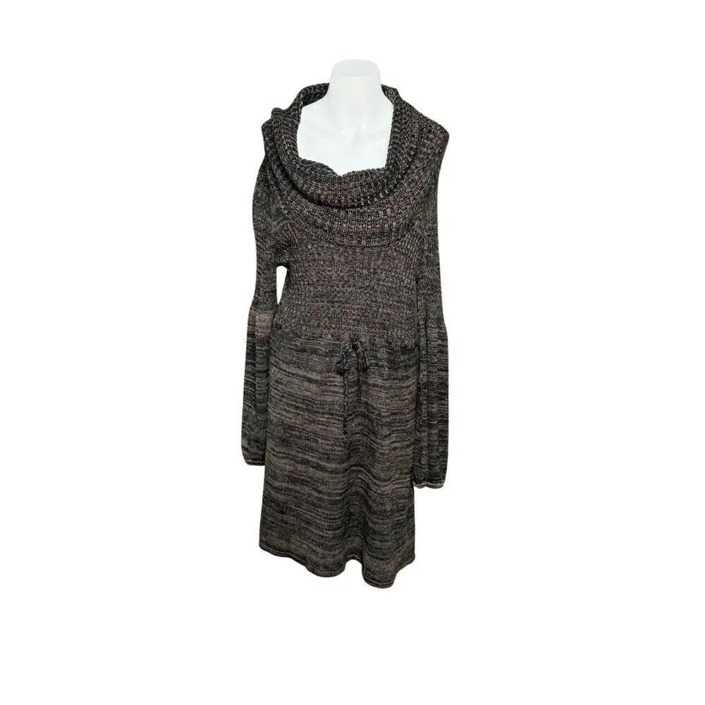 Calvin Klein brown and black marled knit cowl neck sweater dress size M